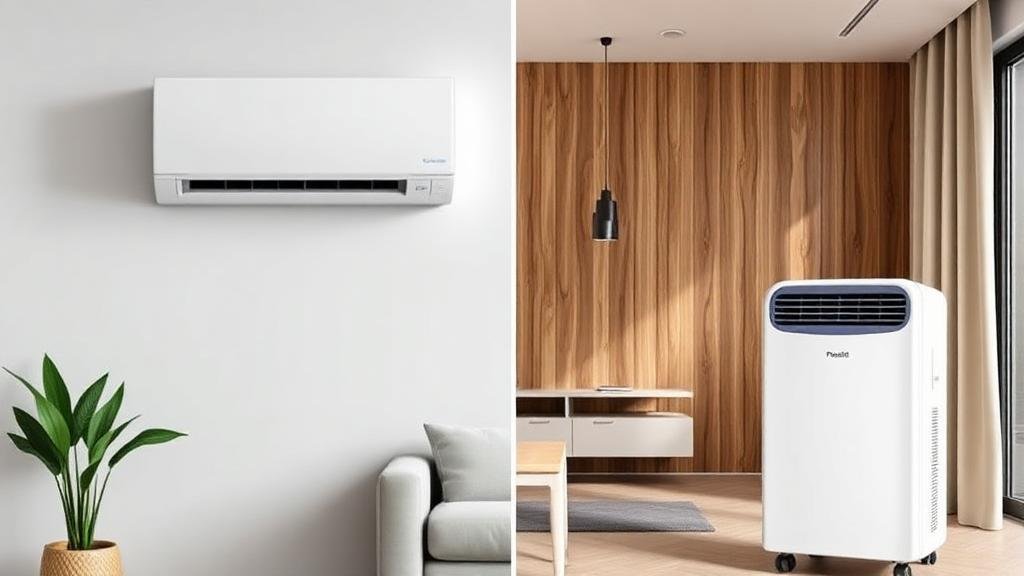 Vergelijking van een split airco en mobiele airco naast elkaar